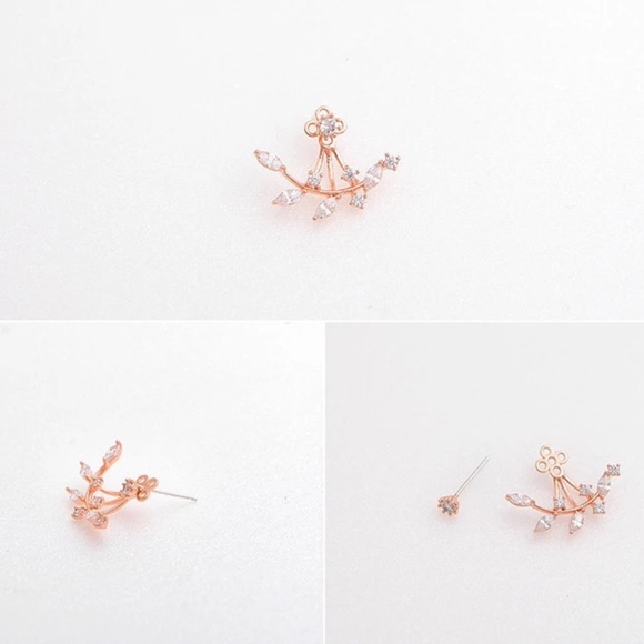 Leaflet Zirconia Branch Rose Gold Peekaboo Earring - Picture 2 of 6